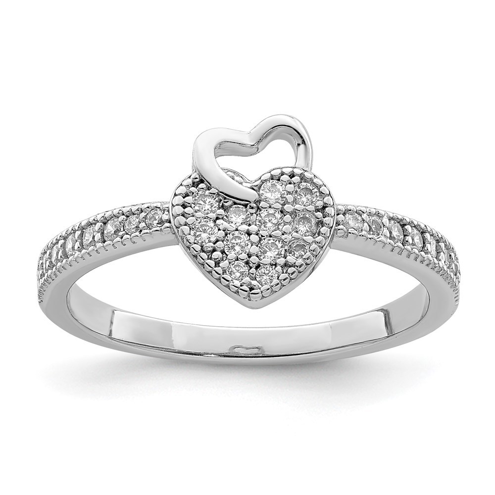 925 Sterling Silver Hearts Rhodium plated CZ (Cubic Zirconia) Ring